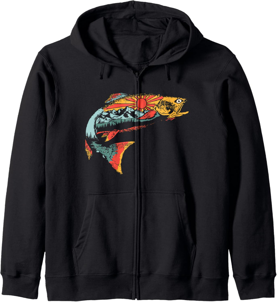Trout Outdoor Illustration Series - Mountains Gray Kapuzenjacke
