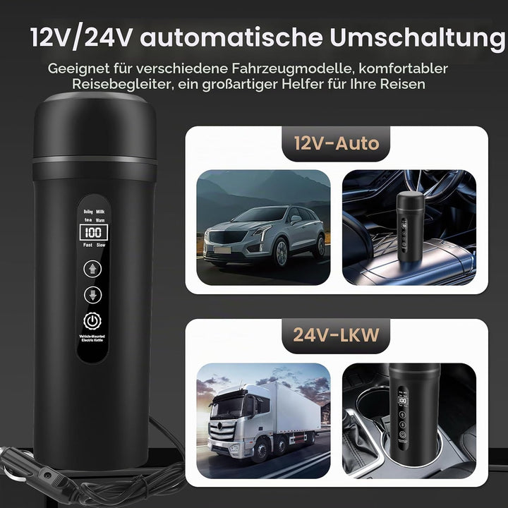 12V/24V Auto Reise Elektrischer Wasserkocher, 500ml Auto Wasserkocher mit Anti-Spill Deckel, 316 Ede
