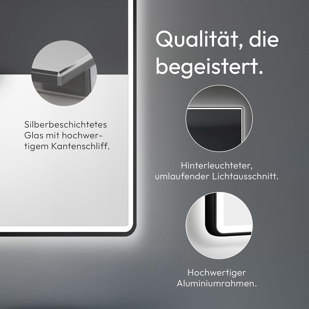 Talos Black Moon LED Badspiegel 120x70 cm - Badezimmerspiegel mit austauschabrer Beleuchtung - feuch