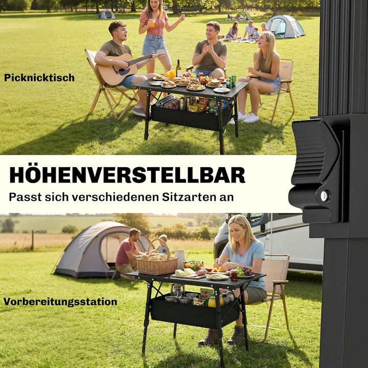 Outsunny Campingtisch höhenverstellbar Klapptisch mit Aufbewahrungskorb Klappbarer Gartentisch aus A