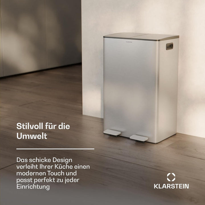 Klarstein EcoVista Mülleimer - 60L Abfalleimer mit 2 Fächern & 3L Kompostbehälter, Soft-Close, Edels