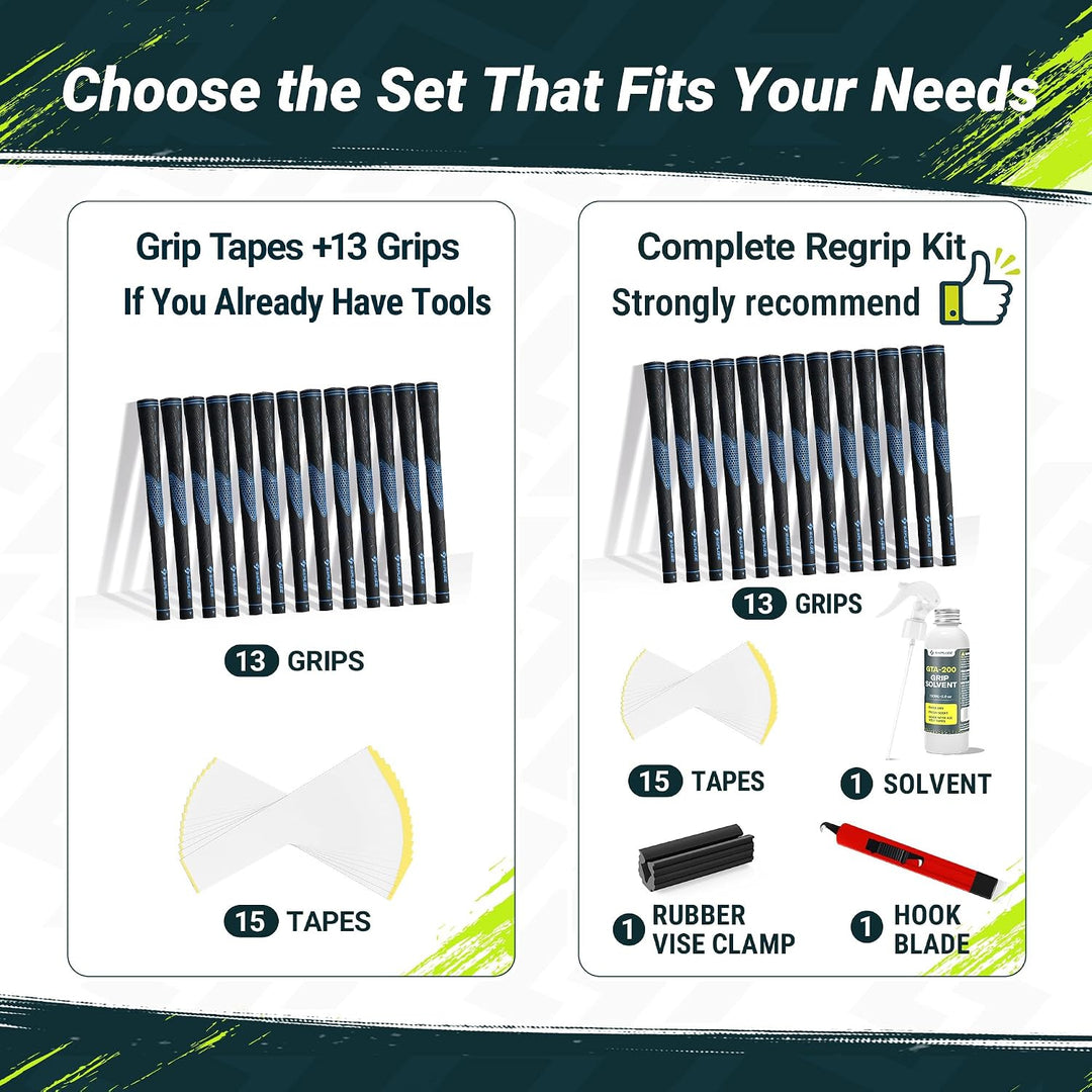 SAPLIZE Golfgriffe 13er-Set mit komplettem Regripping-Kit, Standard/Mittelklasse, Weiss/Grün/Rot/Bla