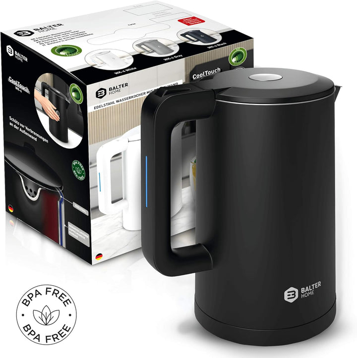 Balter Wasserkocher Edelstahl WK-4, 1,7 Liter, elektrischer Wasserkocher, Doppelwand Design, BPA fre