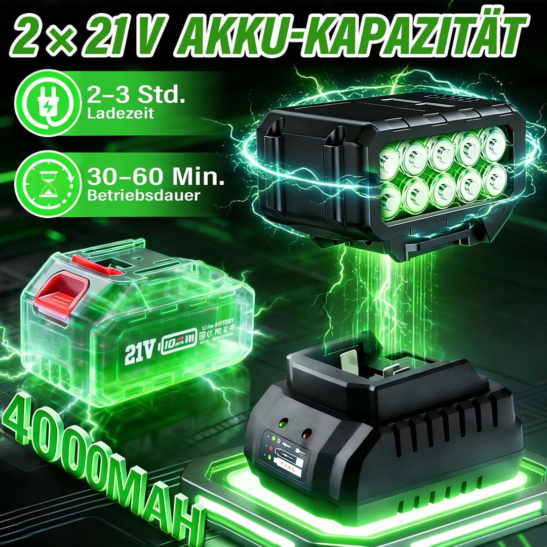 Rasentrimmer mit Akku, 2 in 1 Akku Rasentrimmer mit 2 x 3.0Ah Akku | 21V Akku Freischneider/Rasenkan