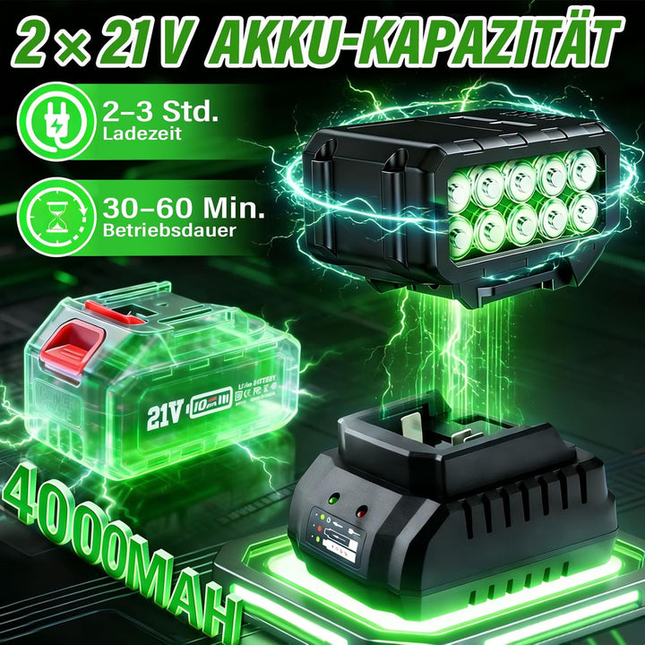 Rasentrimmer mit Akku, 2 in 1 Akku Rasentrimmer mit 2 x 3.0Ah Akku | 21V Akku Freischneider/Rasenkan