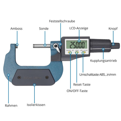 AUTOUTLET Micrometer Digitale Bügelmessschraube 25-50mm/ 0.001mm, Hohe Präzision LCD Digitale Mikrom