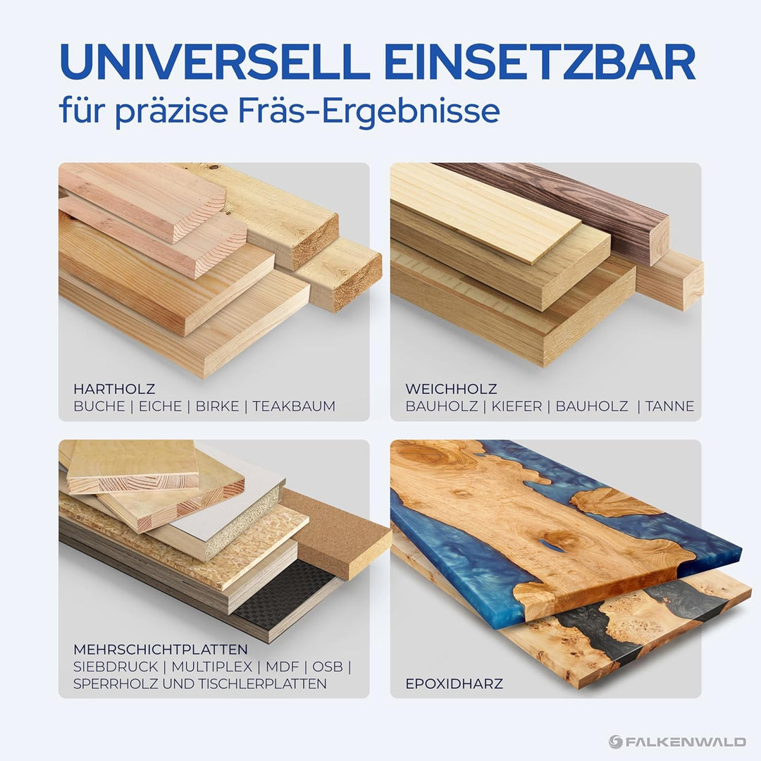 Falkenwald Planfräser 8mm schaft für Holz Ø 35 mm - Planfräser für Oberfräse aus Wolframstahl mit Er