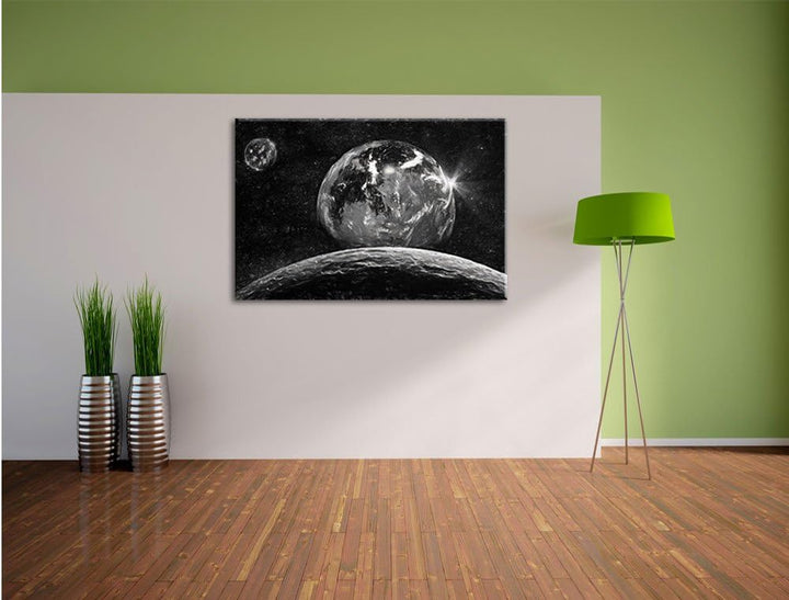 Pixxprint Rote Planeten in der Galaxie Kunst als Leinwandbild/Grösse: 100x70 cm/Wandbild/Kunstdruck/