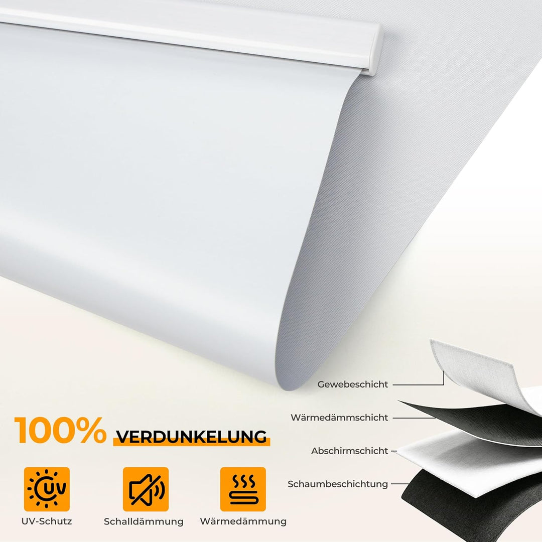 HOMEDEMO M100 Elektrische Rollos Verdunkelungsrollo mit Motor & Fernbedienung, Weiss 65x100cm(BxH),