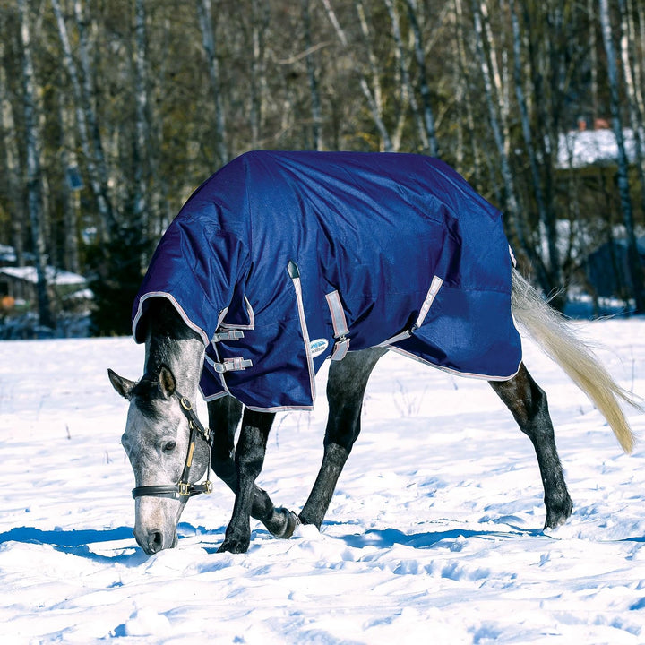 Weatherbeeta Comfitec Essential Combo Schwere Pferdedecke mit langem Hals, Navy/Silver/Red Dunkelbla