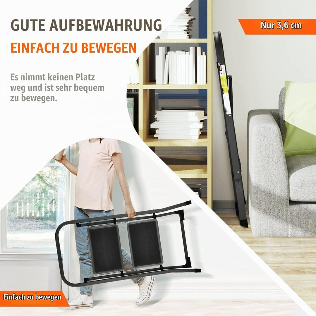 HBTower 2-Stufen-Leiter, Tritthocker mit Anti-Rutsch-Pedal, Tragbare Robuste Trittleiter mit Handläu