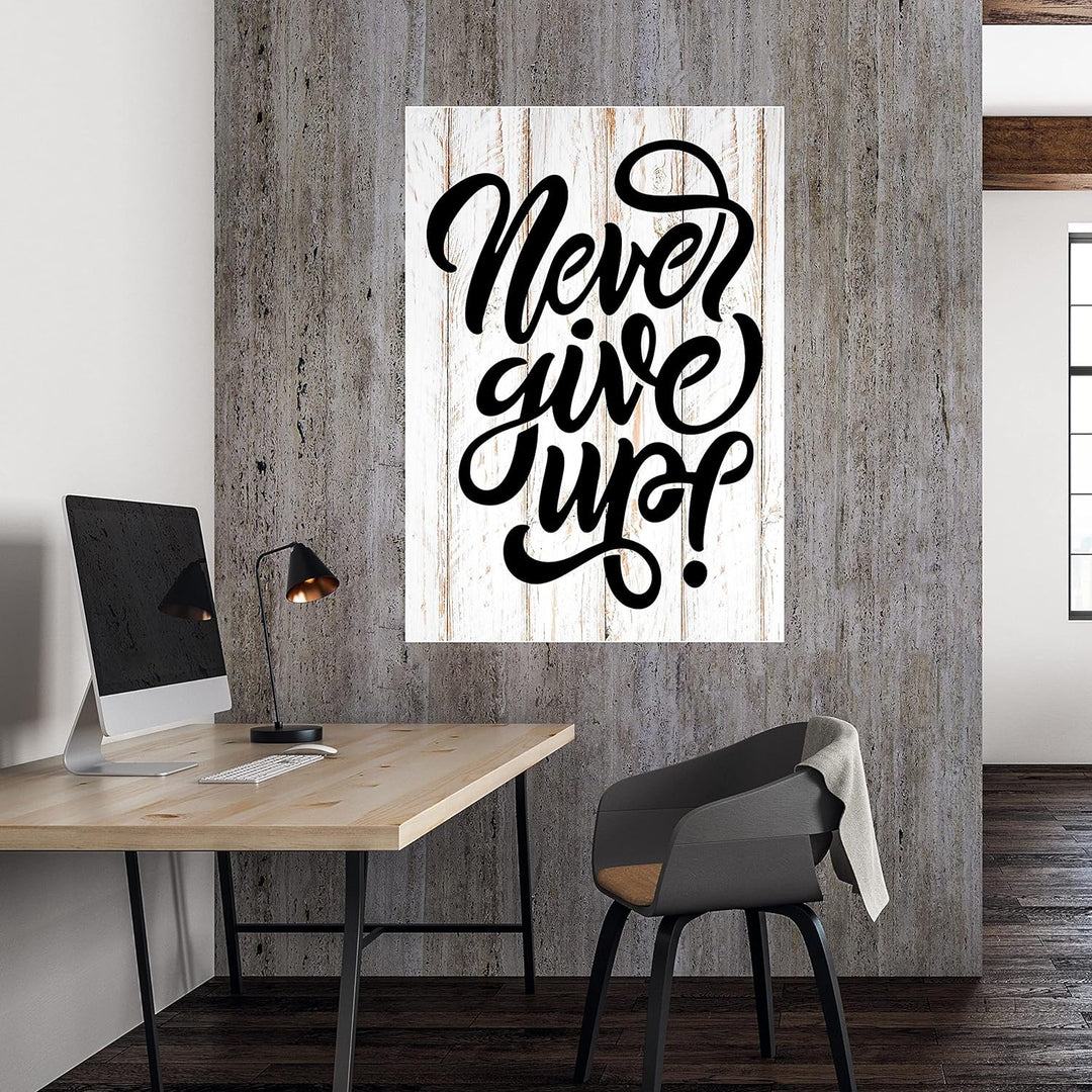 wandmotiv24 Poster als Wanddeko, Grösse Din A0, Never give up, Holz, hell, Moderne Wanddeko, Wandbil