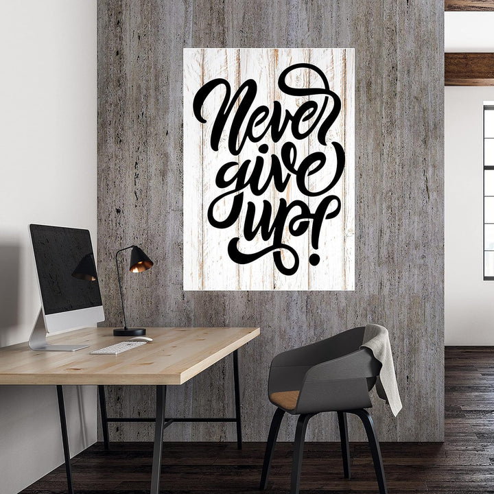 wandmotiv24 Poster als Wanddeko, Grösse Din A0, Never give up, Holz, hell, Moderne Wanddeko, Wandbil
