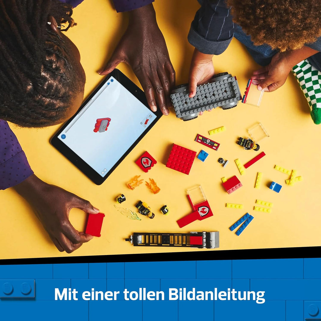 LEGO City Feuerwehrleiterfahrzeug - Feuerwehrauto Spielzeug mit 2 Feuerwehrmann Minifiguren für Jung
