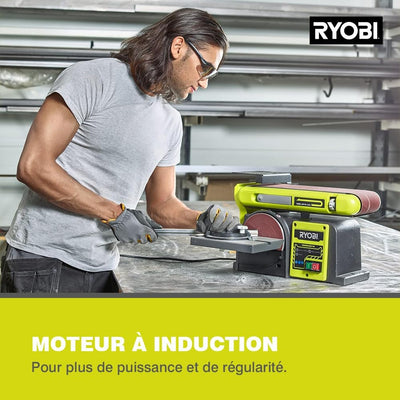 RYOBI 370 W Stand-Bandtellerschleifer (Leerlaufdrehzahl von 2.850 min-1, Winkel von 0 oder 90 Grad,