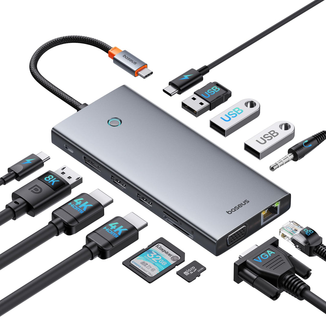Baseus USB C Docking Station 3 Monitore, 13-in-1 USB C Hub mit 2 HDMI 4K@60Hz, DisplayPort 4K@120Hz,