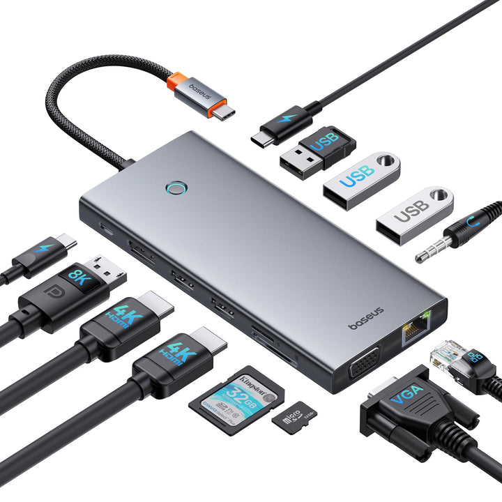 Baseus USB C Docking Station 3 Monitore, 13-in-1 USB C Hub mit 2 HDMI 4K@60Hz, DisplayPort 4K@120Hz,