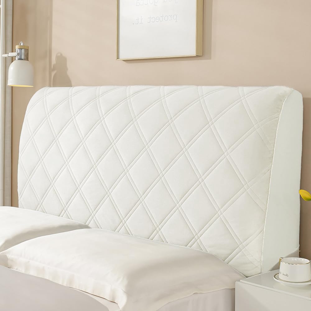 Wambere Bettkopfteil Hussen - Bett Kopfteil Bezug, Staubdichte Stretch Abdeckung, Off White B, 150cm