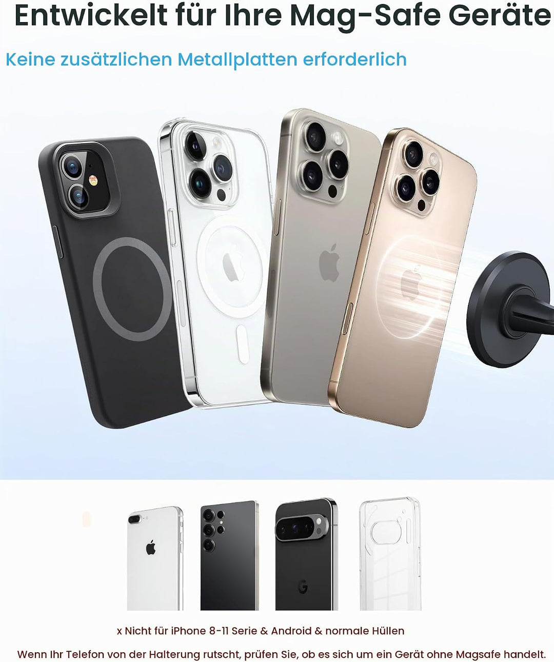 YOSH für MagSafe Autohalterung, [1-Sekunden-Installation &amp; vollständiger Gummischutz], Ultra-Stabile