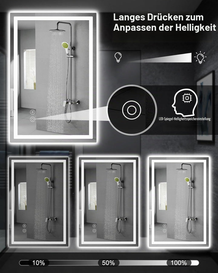 Badspiegel mit Beleuchtung, 60x80cm LED Bad Spiegel mit Licht Mit 3000k/4000k/6000k, Spiegel mit Bel