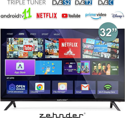 ZEHNDER TV-323 HD SMART TV 32 Zoll 81cm LED Fernseher Schmaler Rahmen LAN/WLAN Triple Tuner DVB-S2/T