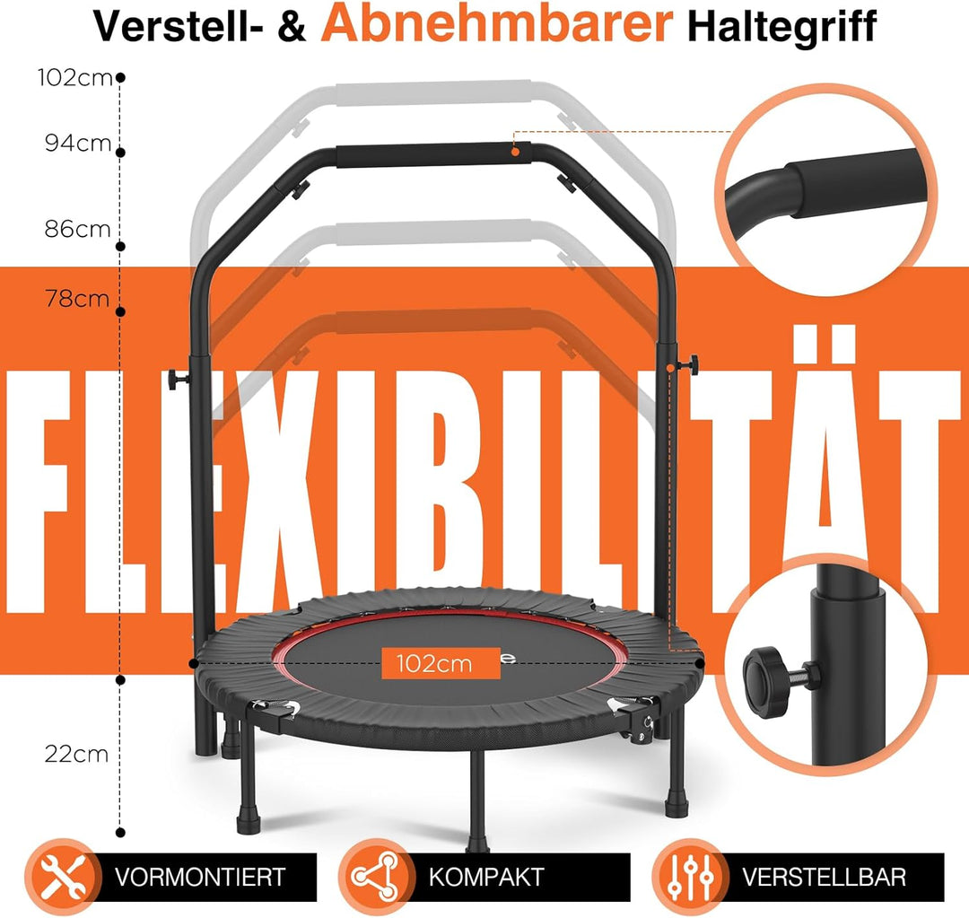 DH FitLife Fitness Indoor Trampolin klappbar ohne Installation | Ø102cm 40 Zoll Mini Trampoline | Tr