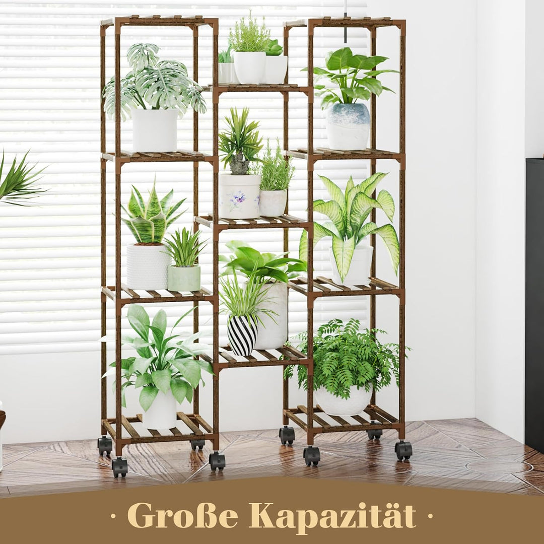 Bamworld Pflanzenständer mit Rädern Indoor Outdoor Regale Halter für Wohnzimmer Rack Mehrere Pflanze