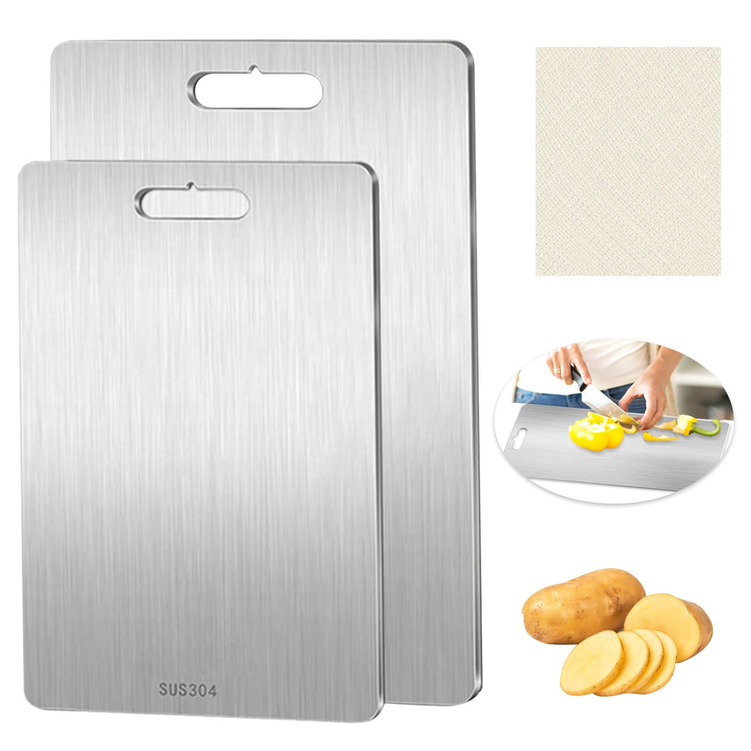 Titan Schneidebrett, 2 Stück Schneidbrett aus Edelstahl, Titanium Cutting Board, Doppelseitiges Lebe