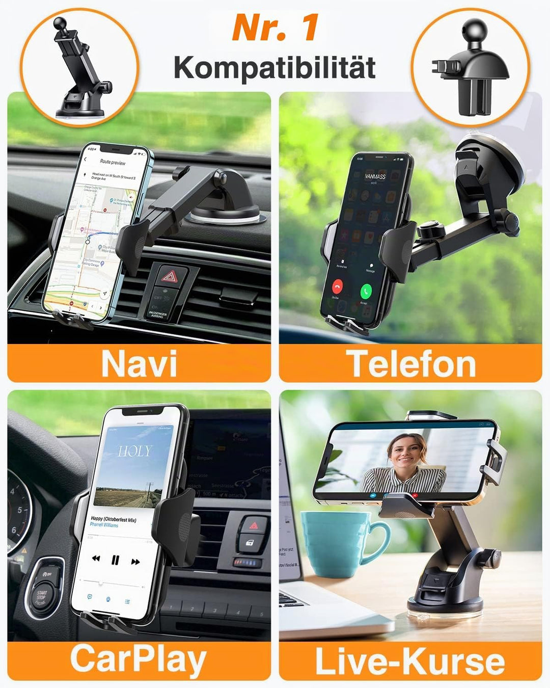VANMASS Handyhalterung Auto 2024 Upgrade Super Stabil 3 in 1 Saugnapf &amp; Lüftung 100% Sicher Universa