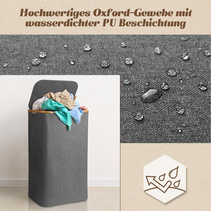 OUSFOT Wäschekorb mit Deckel 105L Wäschesammler faltbar aus 600D Oxford-Gewebe mit Abnehmbarem Wäsch