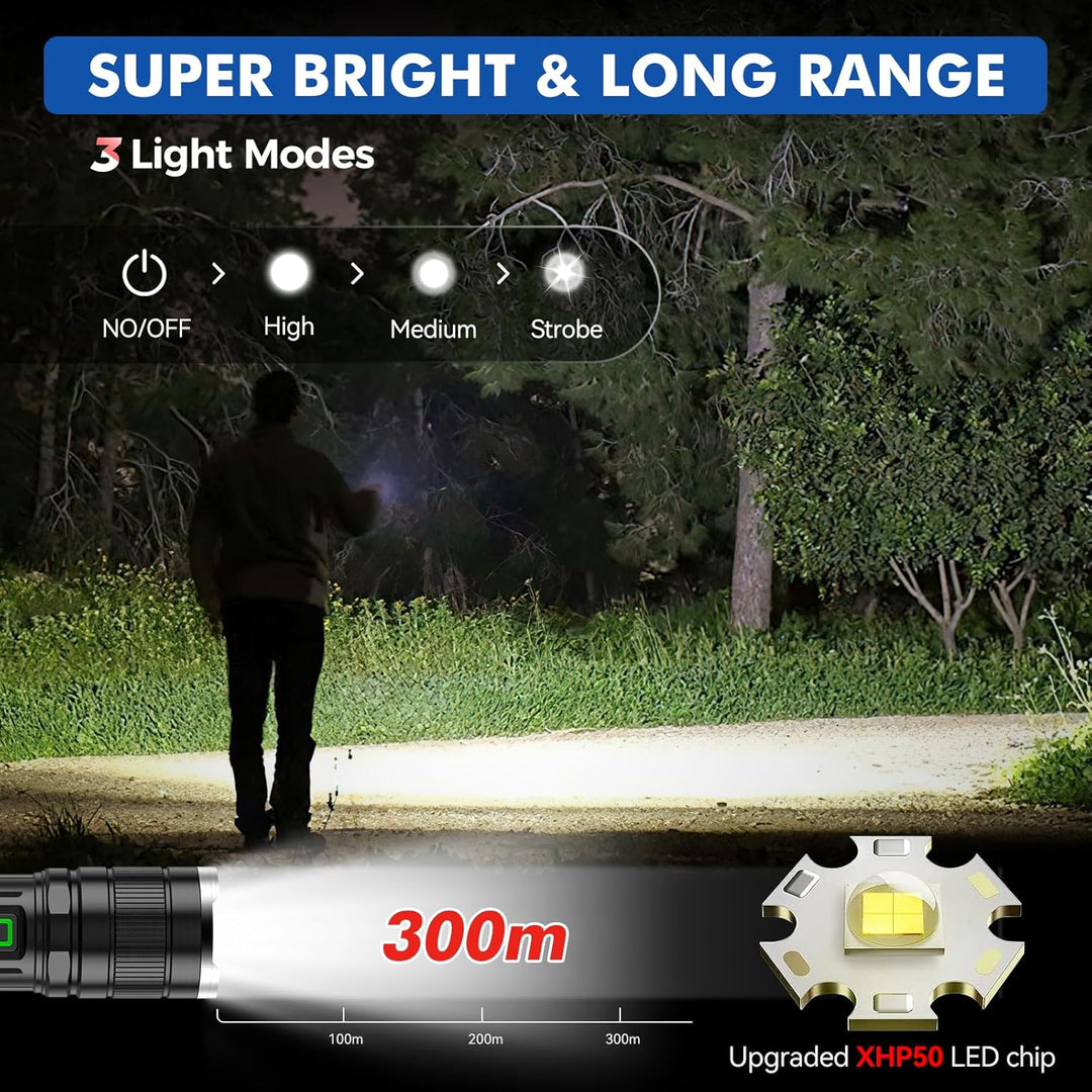 GEARLITE Taschenlampe LED Aufladbar 2 Stück, 10000 Lumen LED Taschenlampe Extrem Hell mit 3 Modi, IP
