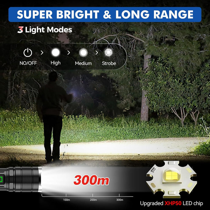 GEARLITE Taschenlampe LED Aufladbar 2 Stück, 10000 Lumen LED Taschenlampe Extrem Hell mit 3 Modi, IP
