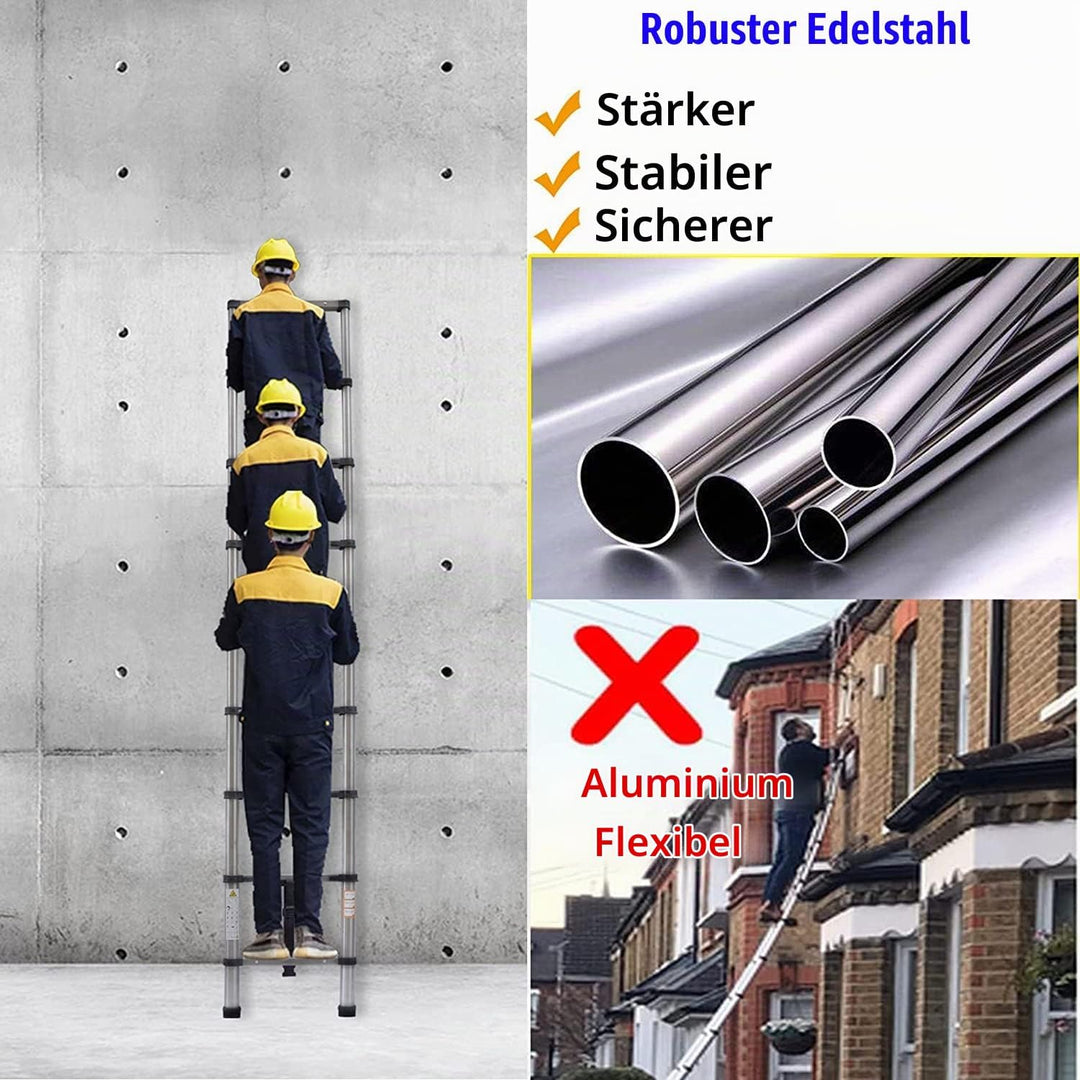 Teleskopleiter 3,2M, Klappleiter, Edelstahl, Leiter max. 150 kg,von Wohnmobilen, Gartenarbeiten, Rep