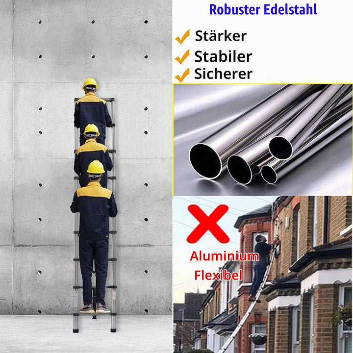 Teleskopleiter 3,2M, Klappleiter, Edelstahl, Leiter max. 150 kg,von Wohnmobilen, Gartenarbeiten, Rep