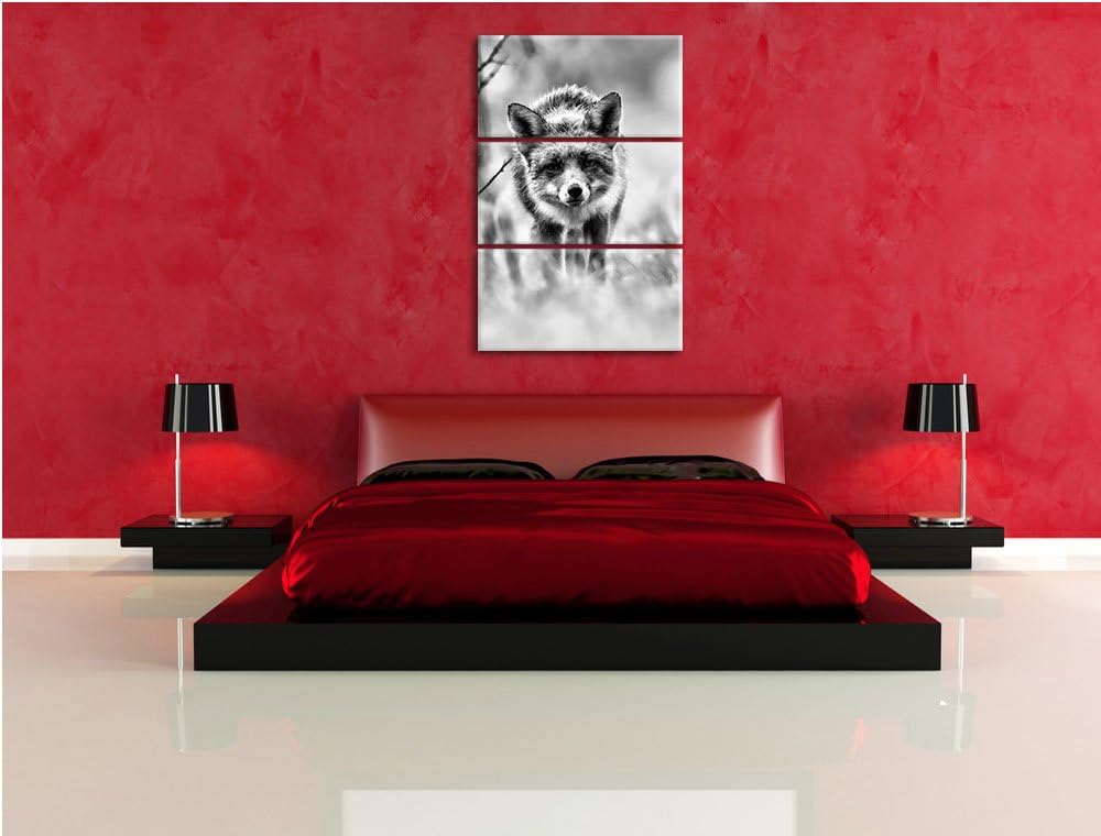 Pixxprint Schleichender Fuchs als Leinwandbild | Grösse: 3 Teilig (120x80) | Wandbild| Kunstdruck |