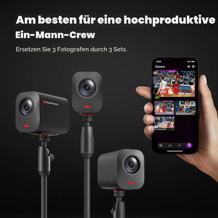 NearStream Wireless Streaming Kamera VM33, 2K StreamCam mit 40X Hybrid Zoom, 8-Mikrofone zur Rauschu