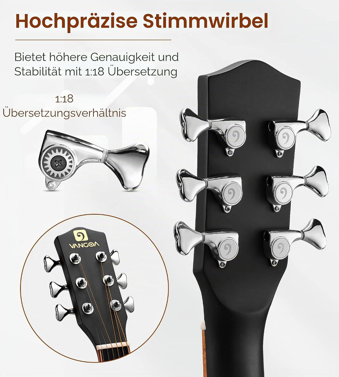 Vangoa 4/4 Linkshändig Gitarre Elektro Akustische Westerngitarre für Linkshänder mit 4-Band-Equalize