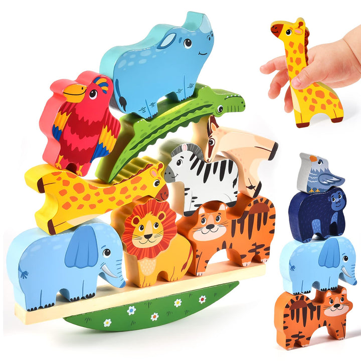 Atoylink Montessori Holzspielzeug ab 2 3 4 5 Jahren Stapelspiel Stapelspielzeug Tiere zum Stapeln Ba