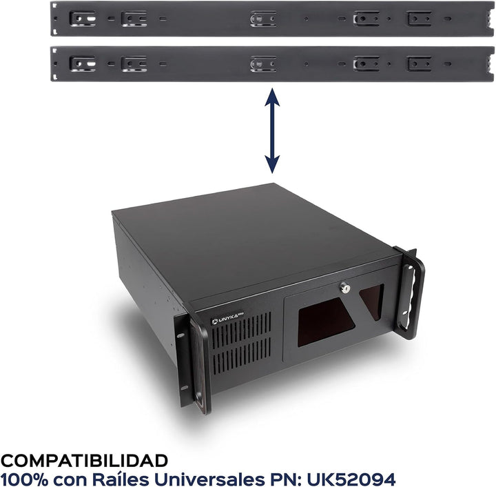 Unykach UK4229 EVO Rack-Gehäuse, Tiefe 480 mm, 2 USB3.0, 1 x 120 mm Lüfter und 2 x 80 mm Lüfter, Sch
