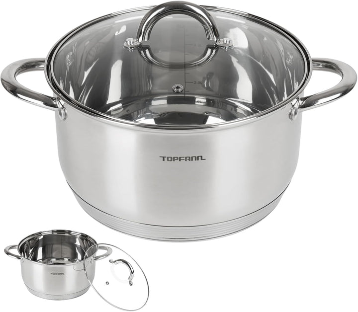 Edelstahl Kochtopf 20cm mit Glasdeckel Topf Suppentopf Universaltopf Induktion 3L