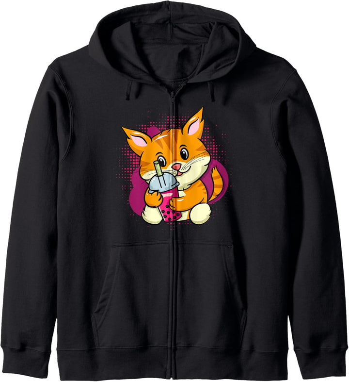 Katze Boba Tea Kawaii Anime Neko Bubble Tea Cute Cat Lover Kapuzenjacke