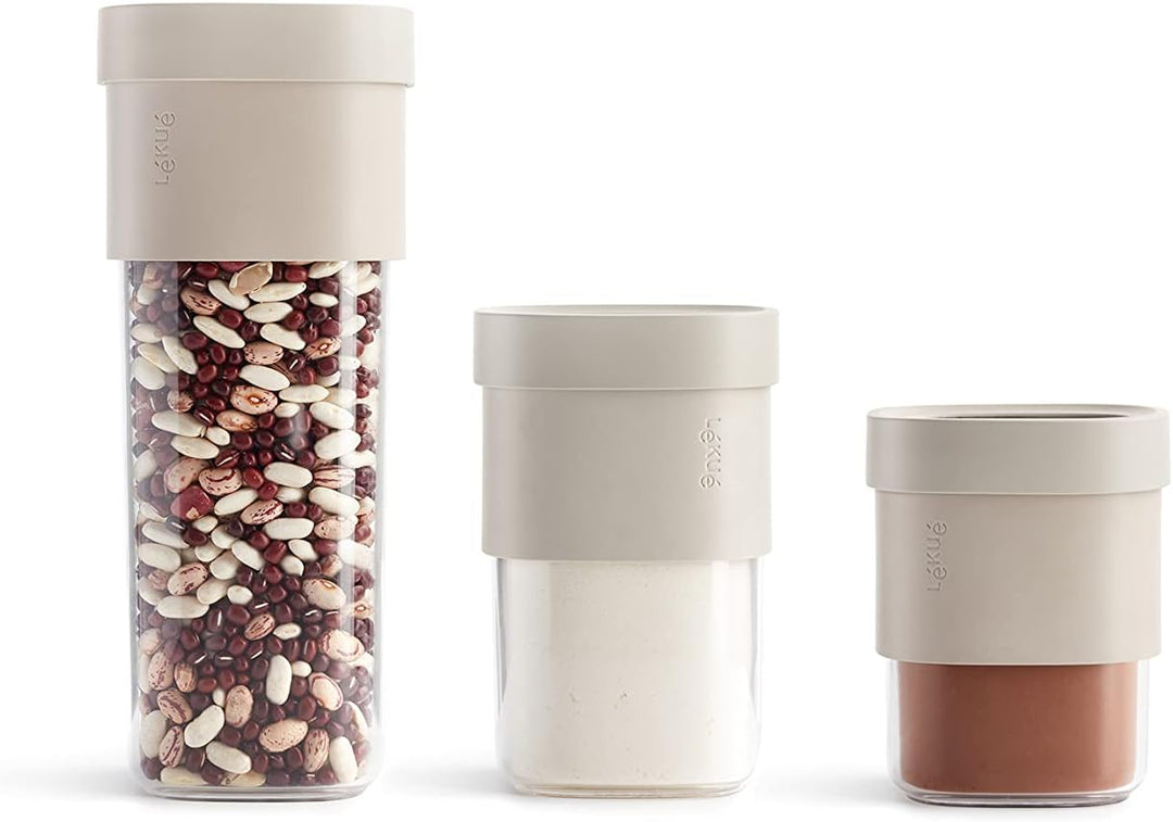 Lékué Vorratsdosen Flip Storage Set, Grau, LM Set L/M Grau, Set L/M Grau