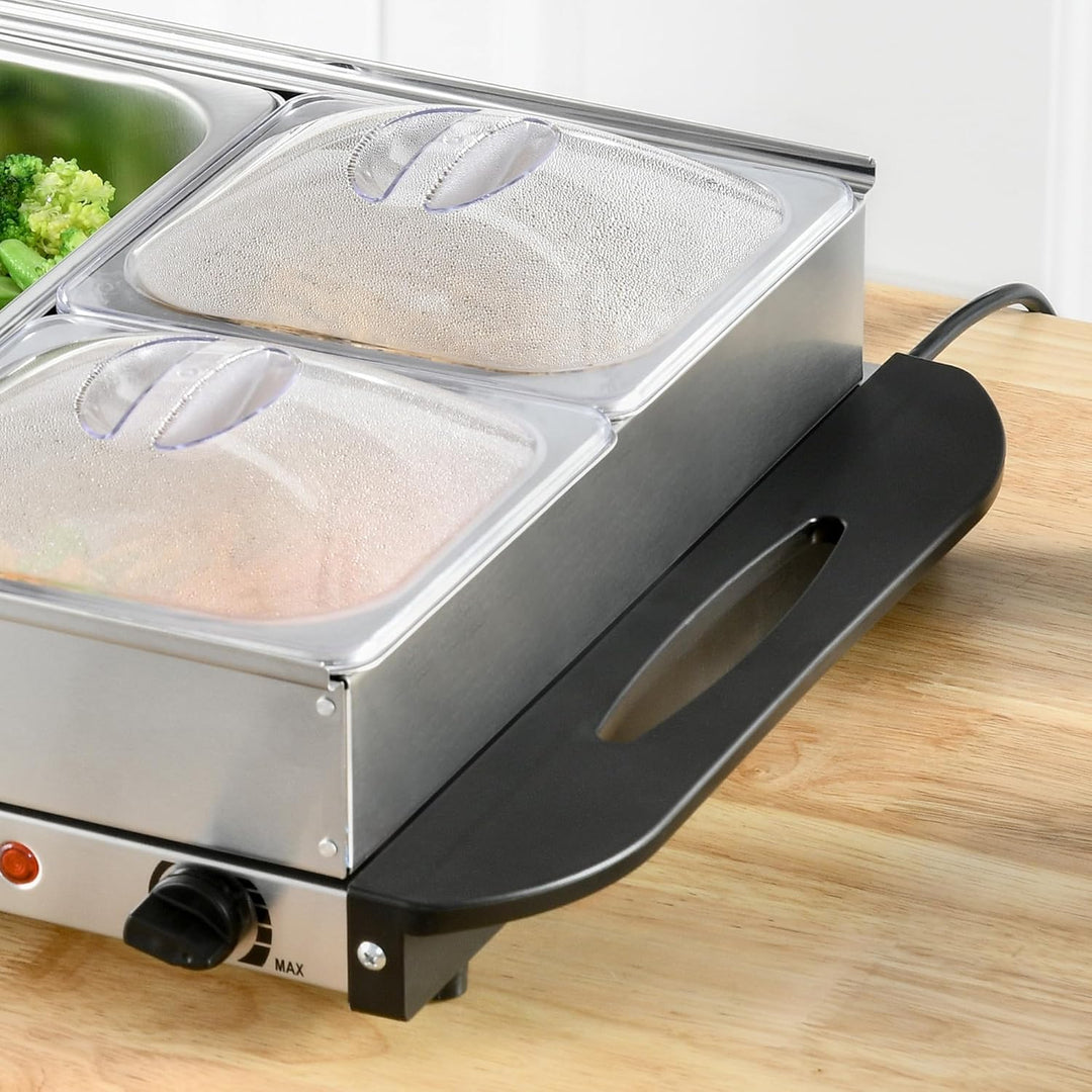 HOMCOM Buffetwärmer 6,8L Warmhalteplatte 300 Watt Edelstahl Speisewärmer mit Einstellbarer Thermosta