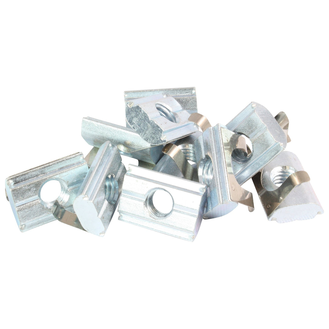 100x Nutenstein einschwenkbar mit Feder Nut 8 - Typ B - M8 mit Steg, Stahl