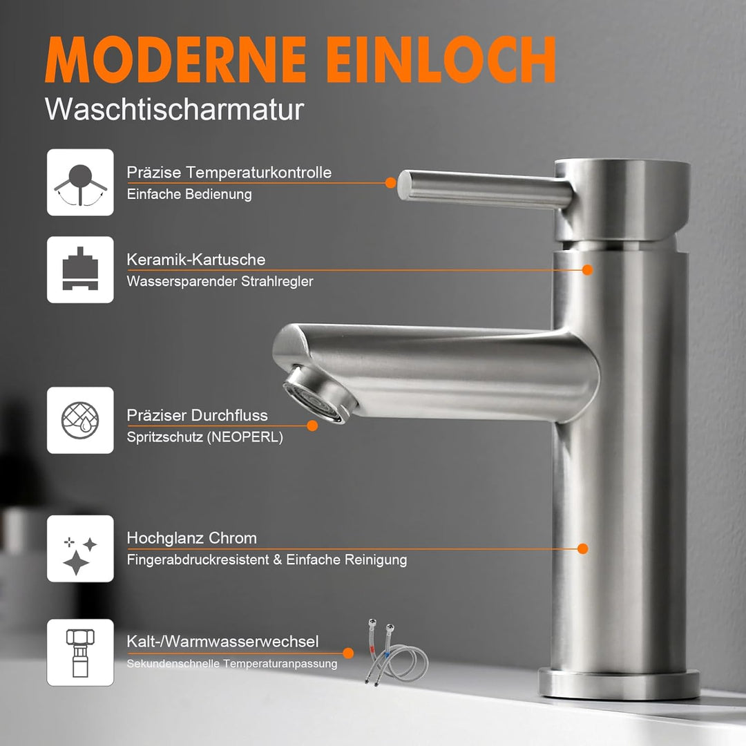 Ibergrif M11103, Wasserhahn Bad Edelstahl- Mischbatterie, Waschtischarmatur Infache Montage, Armatur