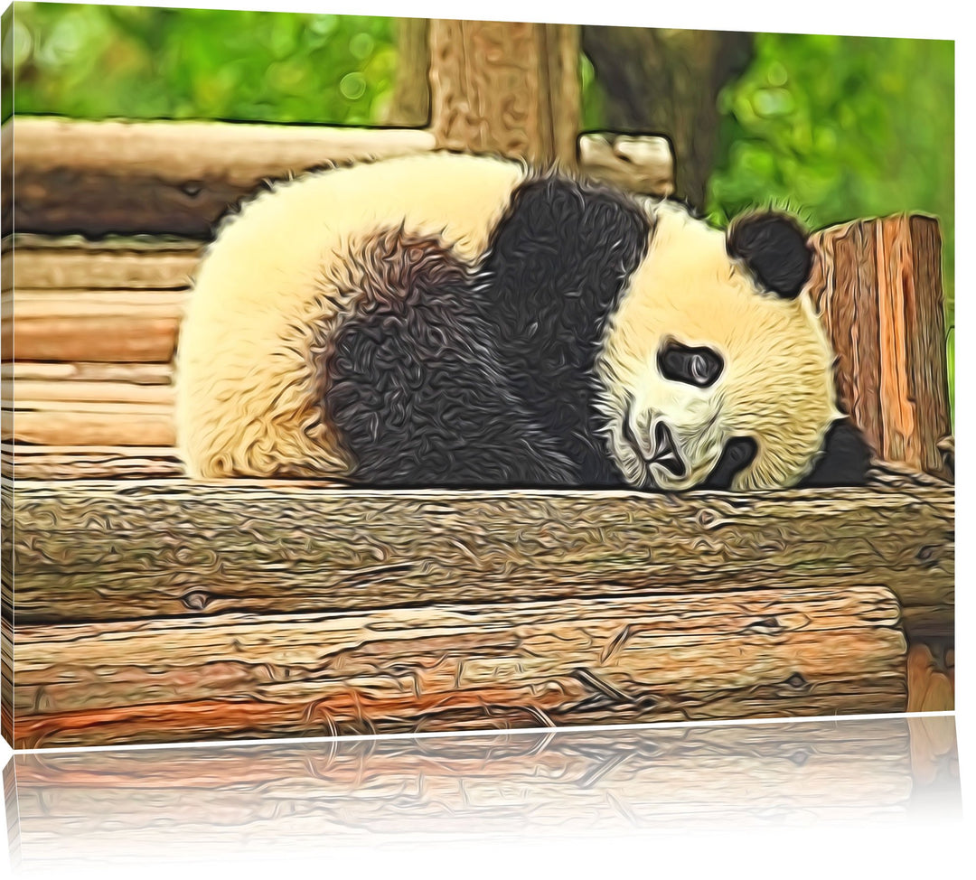 süsser kleiner Pandabär NewArt Format: 100x70 cm auf Leinwand, XXL riesige Bilder fertig gerahmt mit