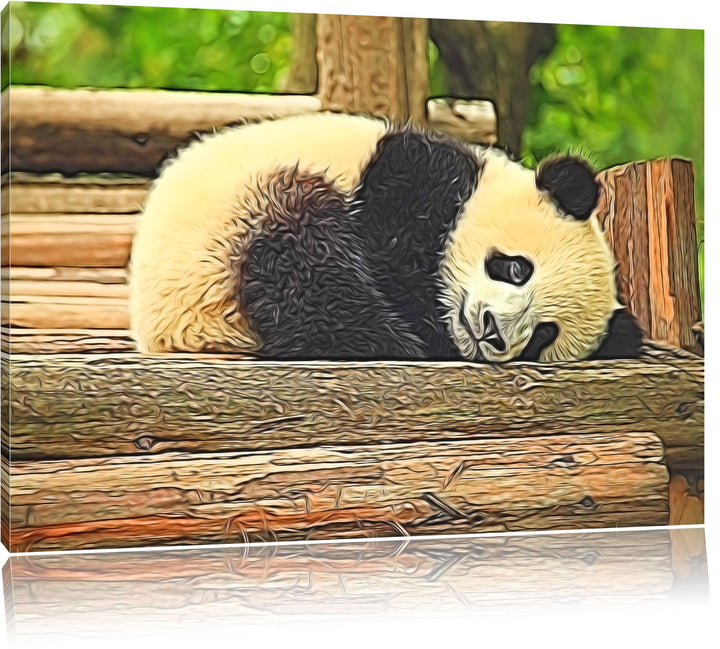 süsser kleiner Pandabär NewArt Format: 100x70 cm auf Leinwand, XXL riesige Bilder fertig gerahmt mit