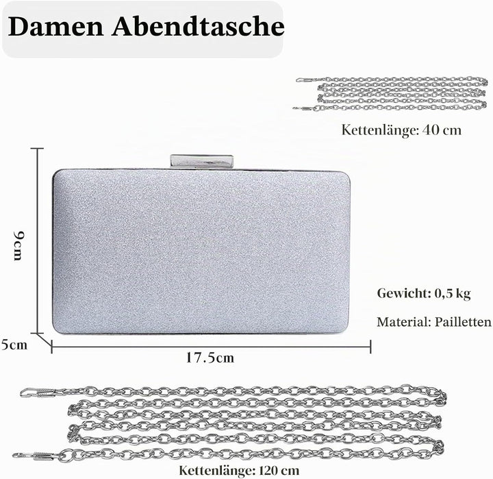 CORIOS Damen Clutch Abendtasche mit Pailletten Clutch Tasche mit Kette Glitter Handtasche Glänzend S
