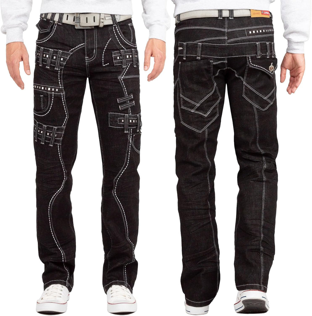 Kosmo Lupo Herren Jeans Besonderes Design 33W / 32L Schwarz - 37, 33W / 32L Schwarz - 37