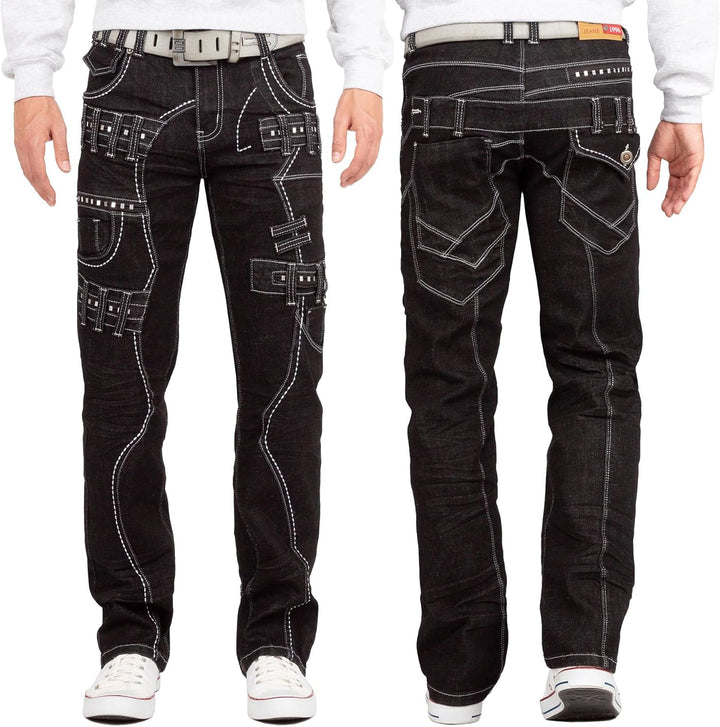 Kosmo Lupo Herren Jeans Besonderes Design 33W / 32L Schwarz - 37, 33W / 32L Schwarz - 37
